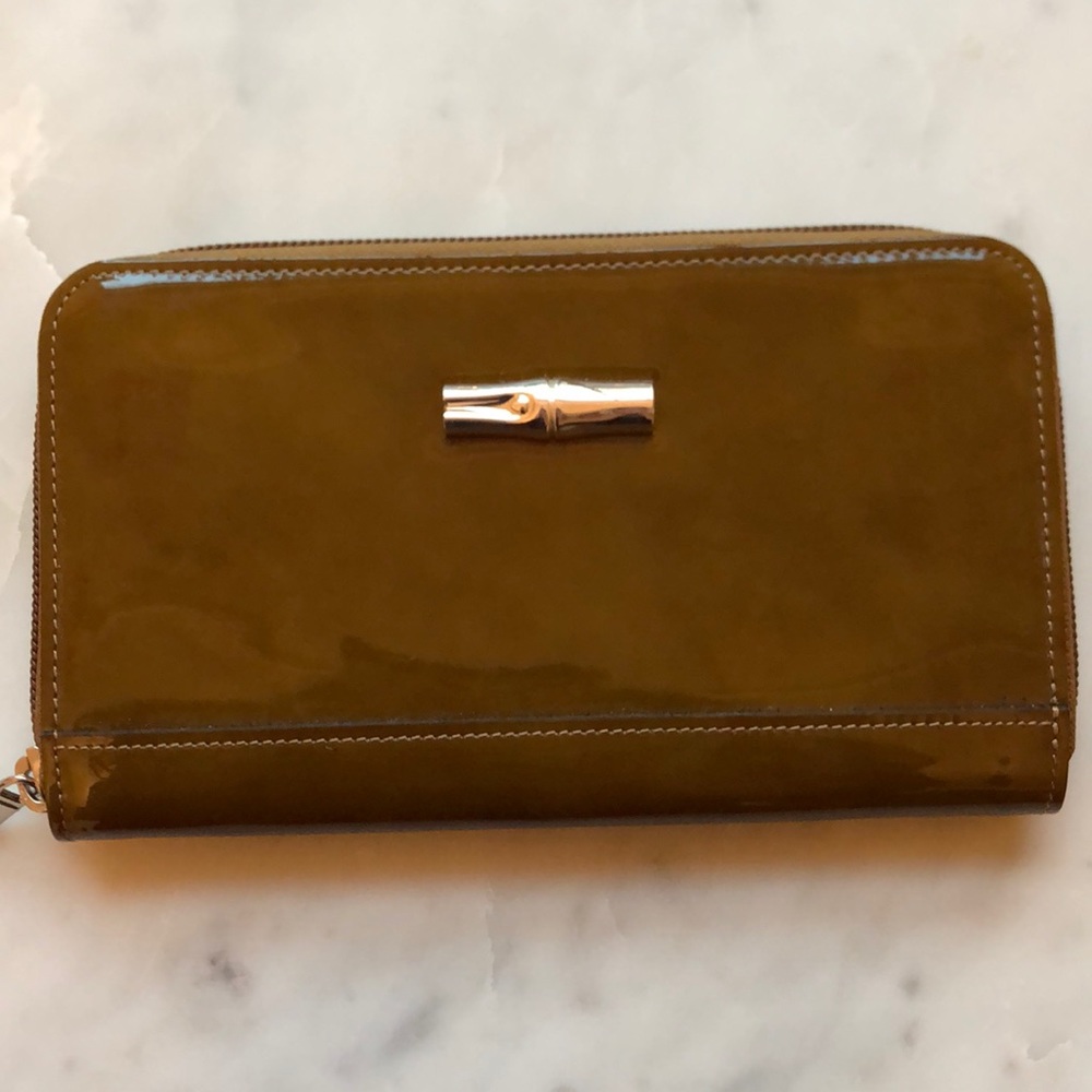 Longchamp patent leather zipper wallet